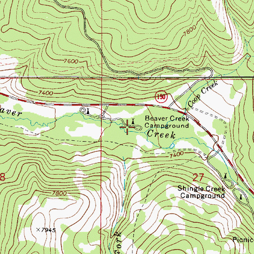 Topographic Map of Beaver Creek Campground, UT