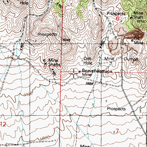 Topographic Map of Beaver-Harrison Mine, UT