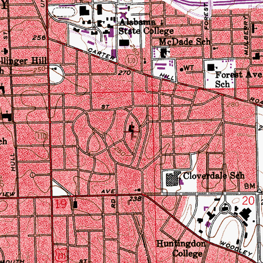 Topographic Map of First Methodist Church, AL