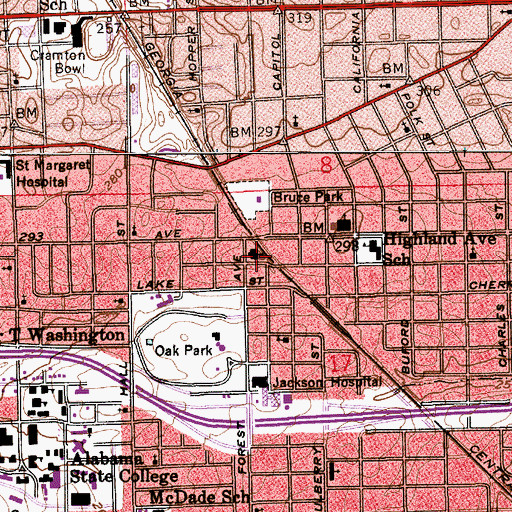 Topographic Map of Forest Avenue Methodist Church, AL
