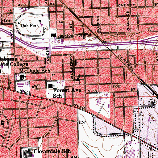 Topographic Map of Forest Park Baptist Church, AL