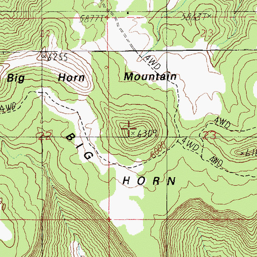 Topographic Map of Big Horn Mountain, UT