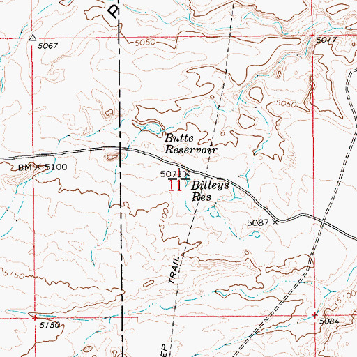 Topographic Map of Billeys Reservoir, UT