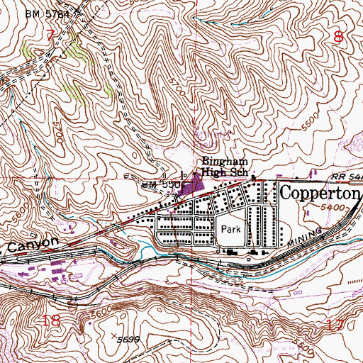 Topographic Map of Bingham Middle School, UT