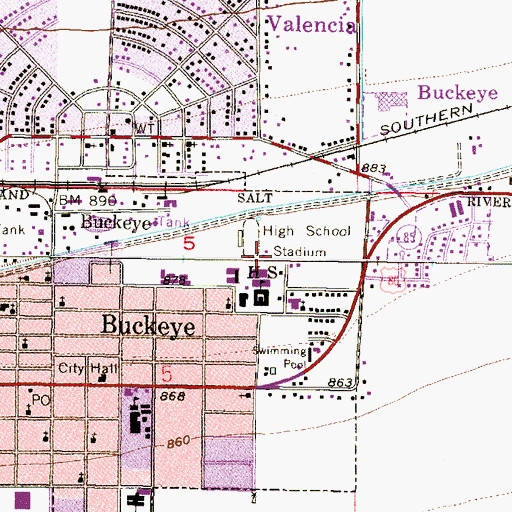 Topographic Map of Buckeye Union High School, AZ