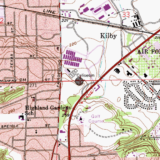 Topographic Map of Garrett Coliseum, AL