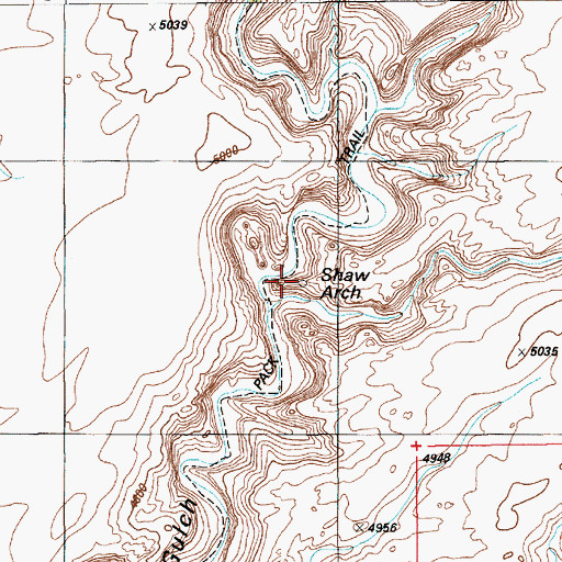 Topographic Map of Shaw Arch, UT