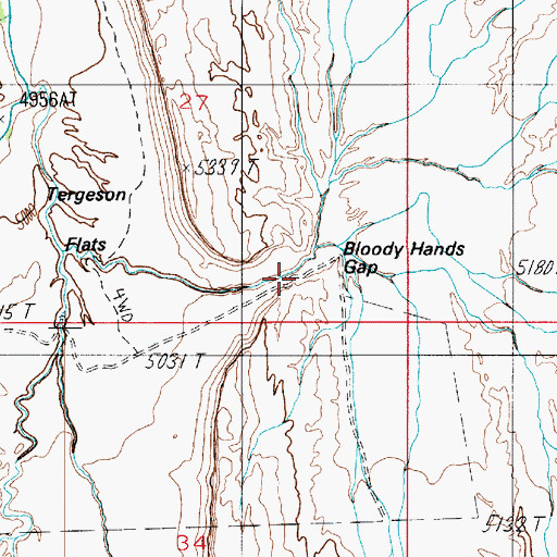 Topographic Map of Bloody Hands Gap, UT