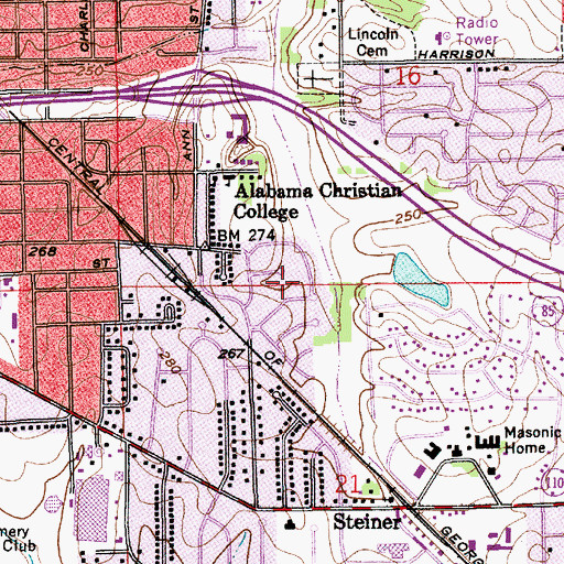 Topographic Map of Grove Hill, AL