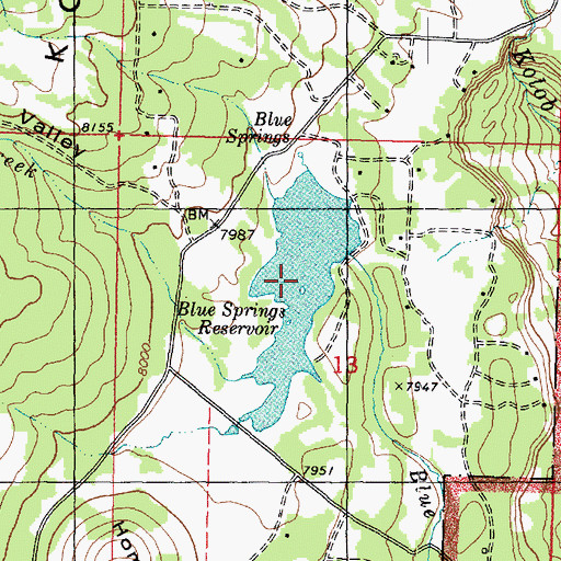 Topographic Map of Blue Springs Reservoir, UT
