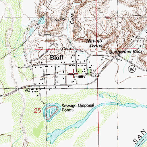 Topographic Map of Bluff, UT