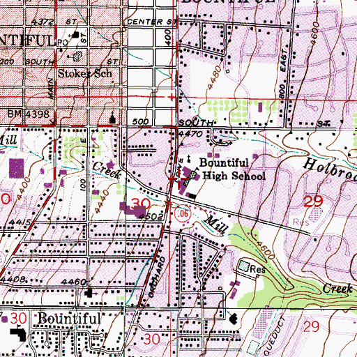 Topographic Map of Bountiful High School, UT
