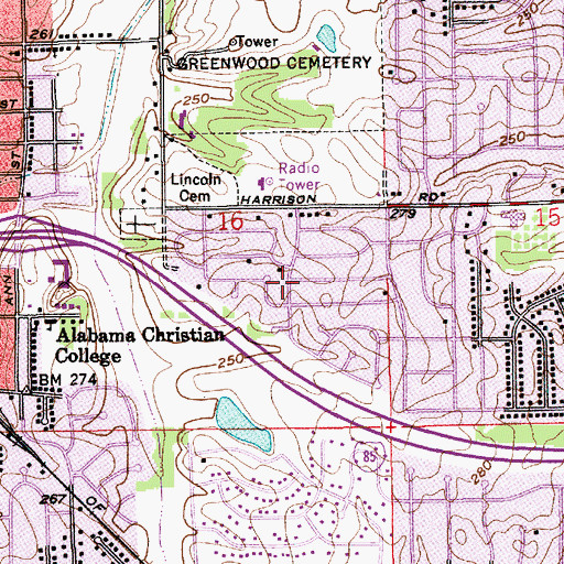 Topographic Map of Happy Hollow School, AL