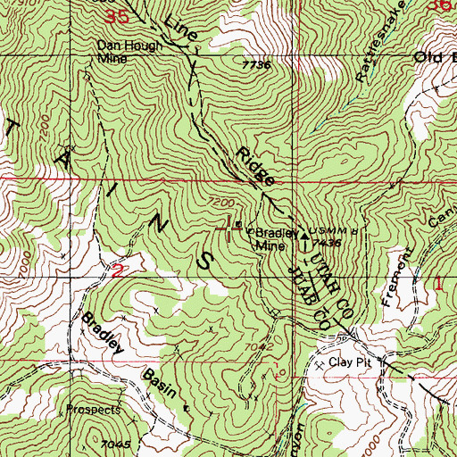 Topographic Map of Bradley Mine, UT