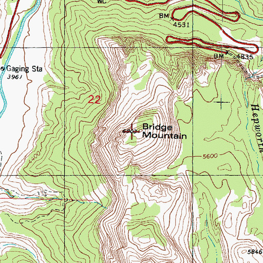 Topographic Map of Bridge Mountain, UT