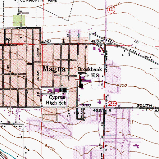 Topographic Map of Brockbank Junior High School, UT