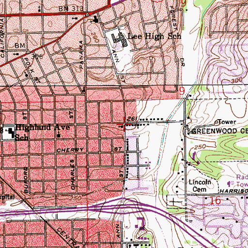 Topographic Map of Highland Evangelic Church, AL
