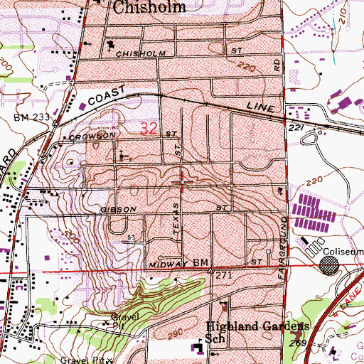 Topographic Map of Highland Gardens, AL