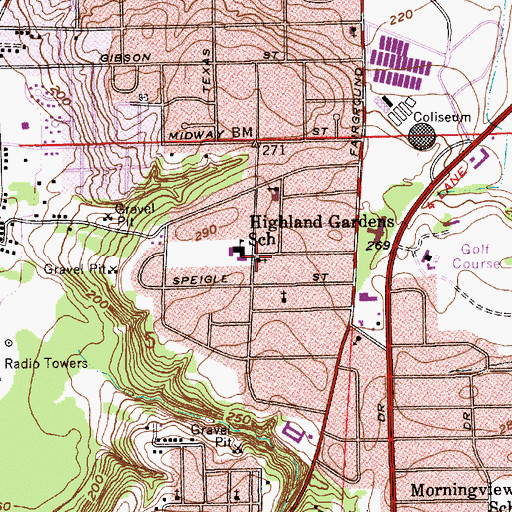 Topographic Map of Highland Gardens Church of Christ, AL