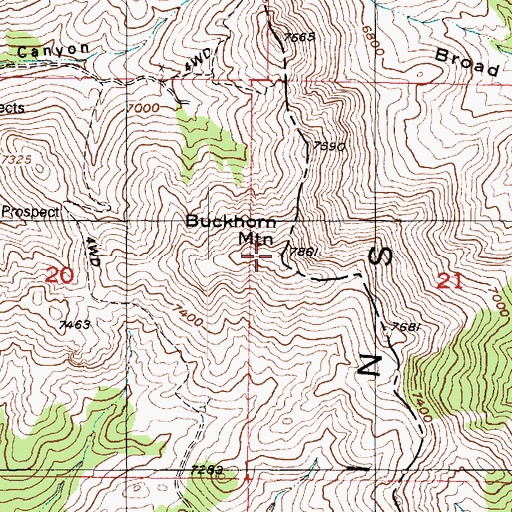 Topographic Map of Buckhorn Mountain, UT