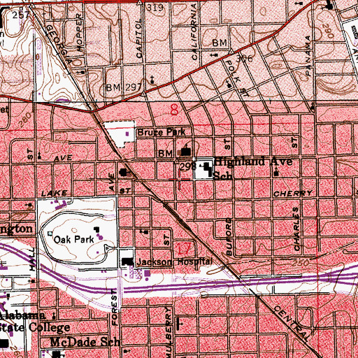 Topographic Map of Highland Park Presbyterian Church (historical), AL
