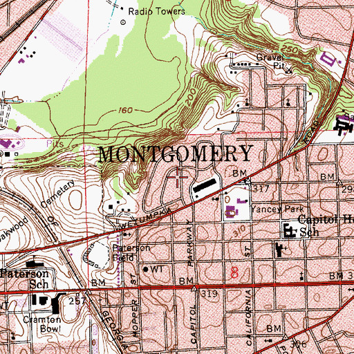 Topographic Map of Hillcrest, AL