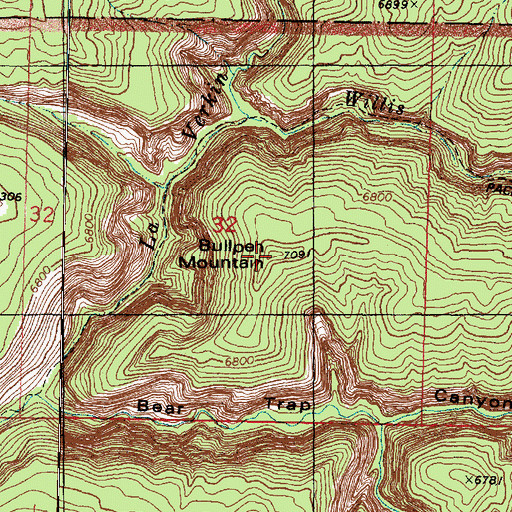 Topographic Map of Bullpen Mountain, UT