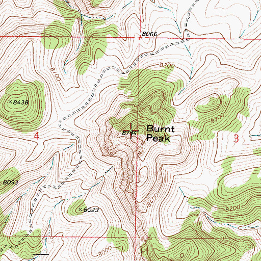 Topographic Map of Burnt Peak, UT