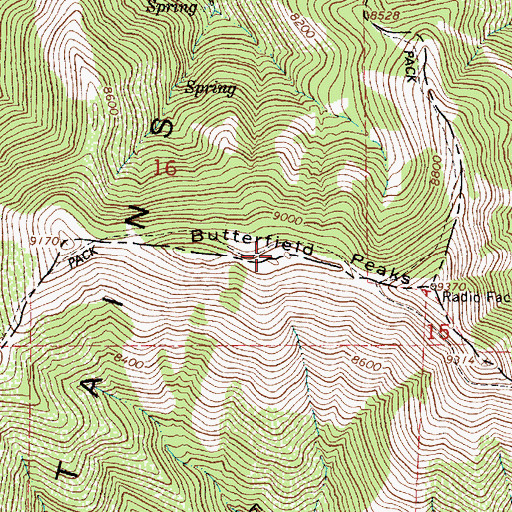 Topographic Map of Butterfield Peaks, UT