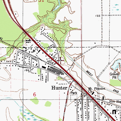 Topographic Map of Hunter Station Baptist Church, AL