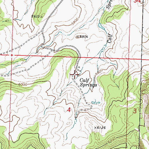 Topographic Map of Calf Springs, UT