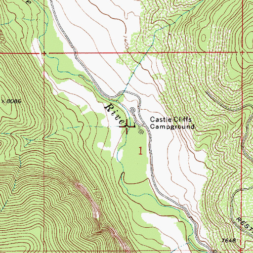 Topographic Map of Castle Cliffs Campground, UT