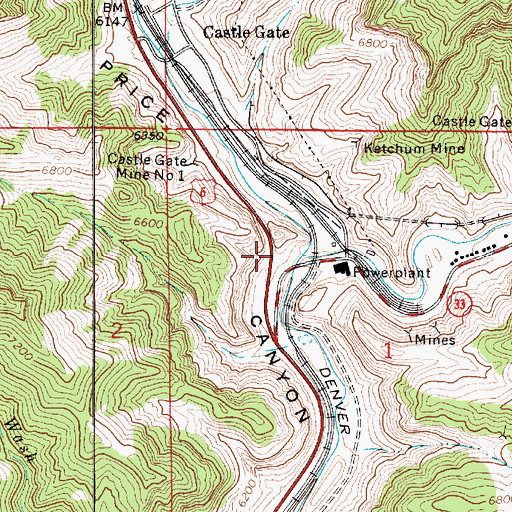 Topographic Map of Castle Gate (historical), UT