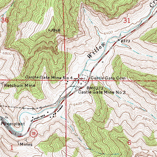 Topographic Map of Castle Gate Cemetery, UT
