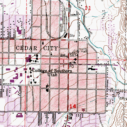 Topographic Map of Cedar City, UT