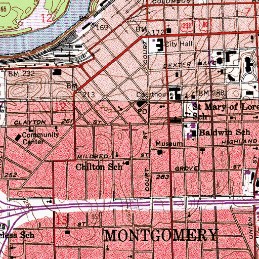 Topographic Map of Kahl Montgomery Jewish Temple (historical), AL