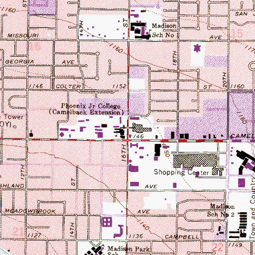 Topographic Map of Camelback Shopping Center, AZ