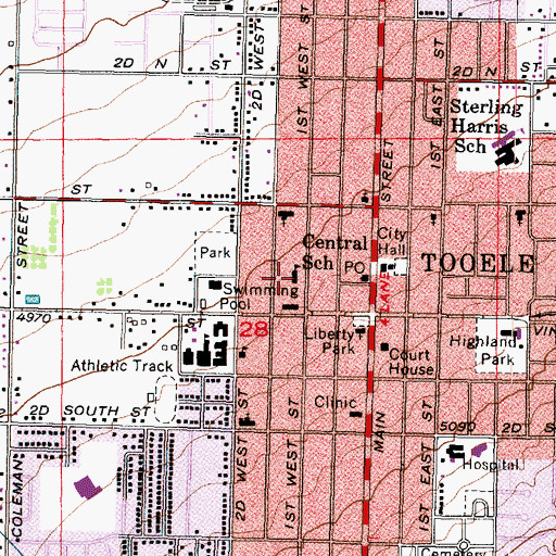 Topographic Map of Tooele Central School, UT