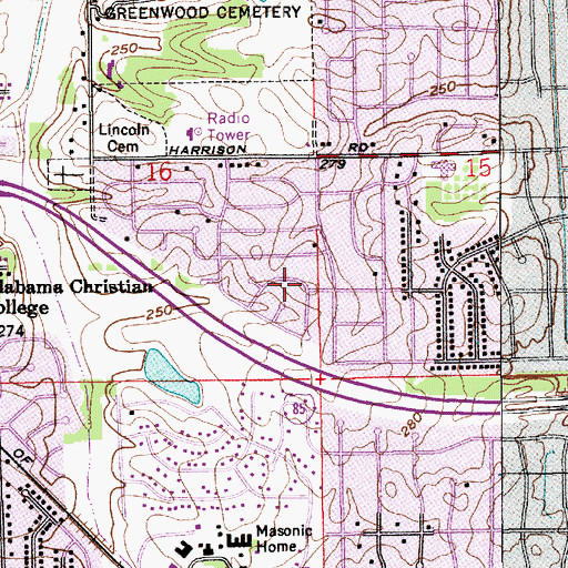 Topographic Map of Lakeview Heights, AL