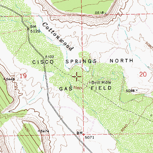 Topographic Map of Cisco Springs North Gas Field, UT