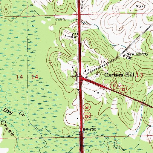 Topographic Map of Liberty Church (historical), AL