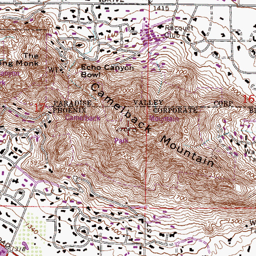 Topographic Map of Camelback Mountain Park, AZ