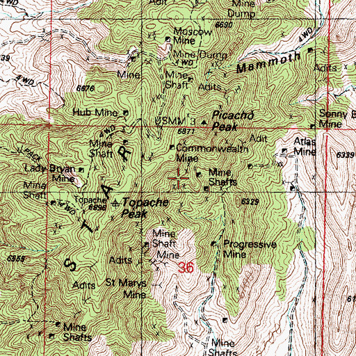 Topographic Map of Commonwealth Mine, UT