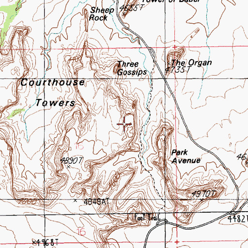 Topographic Map of Courthouse Towers, UT