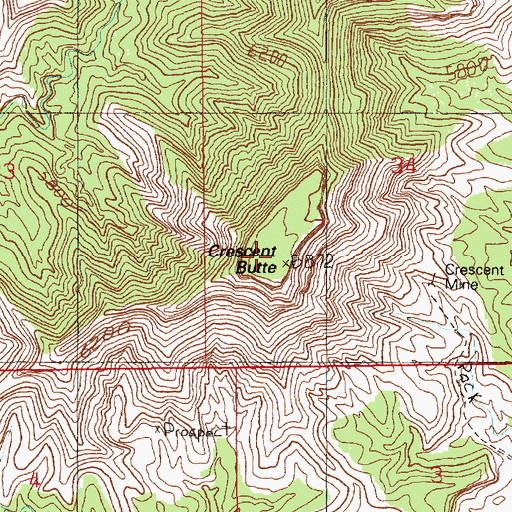 Topographic Map of Crescent Butte, UT