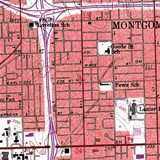 Topographic Map of Montgomery Public Library, AL
