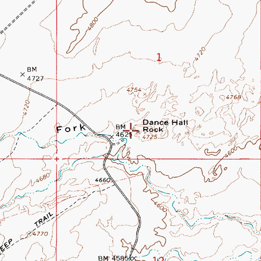 Topographic Map of Dance Hall Rock, UT
