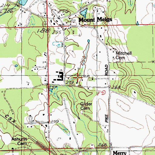 Topographic Map of Mount Meigs Cemetery, AL