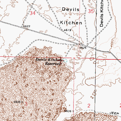 Topographic Map of Devils Kitchen Reservoir, UT