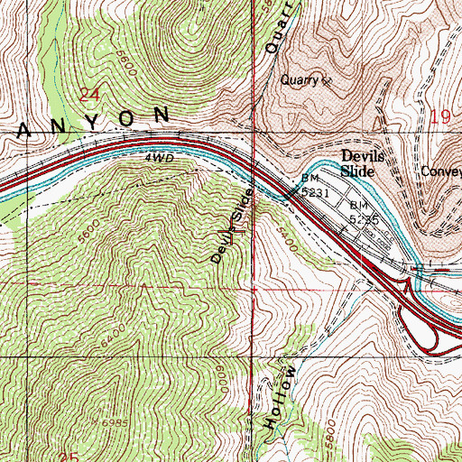 Topographic Map of Devils Slide, UT